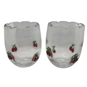 Red Cherry Whiskey Glasses Cocktail Barware Bar Cart Set of 2